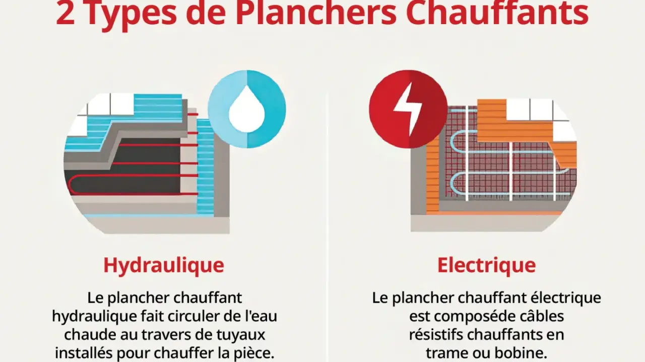 Plancher chauffant hydraulique avec tuyaux d'eau chaude vs électrique avec câbles chauffants. Quelle chaudière pour plancher chauffant hydraulique ?