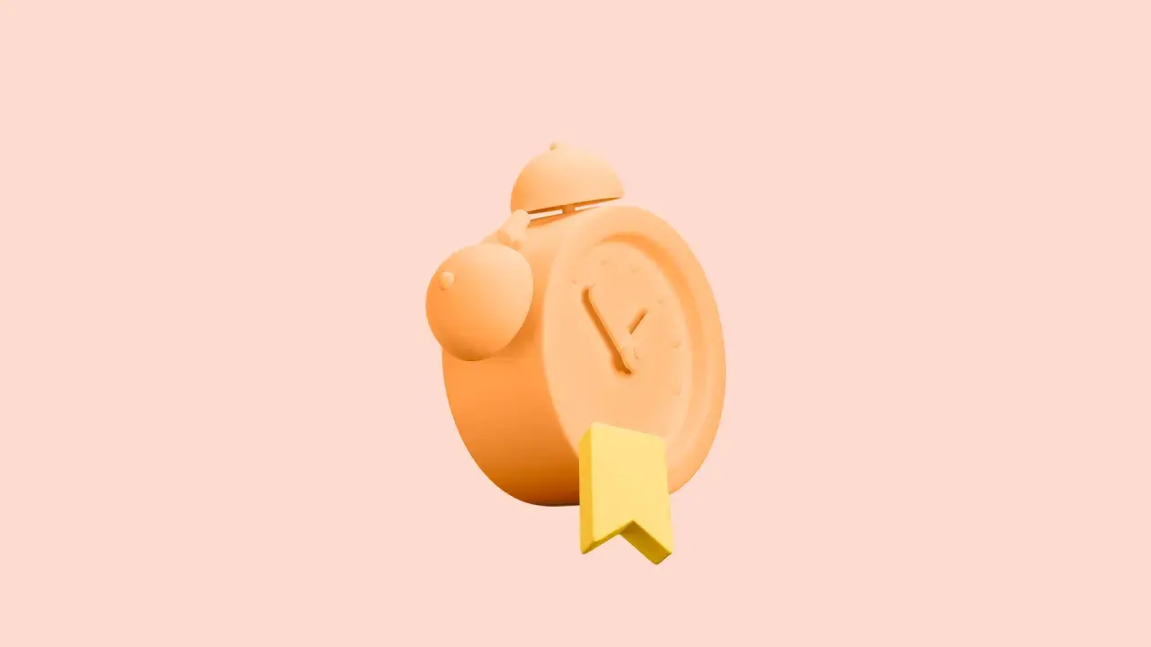 Réveil orange avec un marque-page jaune, rappelant l'importance de respecter les délais pour un exemple devis peinture.