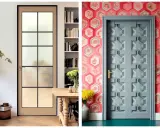 Deux portes, une vitrée style industriel, l'autre sculptée, montrent comment habiller une porte pour un intérieur moderne ou audacieux.