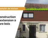Extension de maison avec agrandissement à ossature bois, toiture végétalisée.