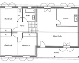 Plan maison 55 m2 : 3 chambres, séjour, cuisine, salle de bain, WC et porche. Idéal pour une famille.
