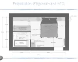 Plan d'une suite parentale de 15m2 avec dressing, salle de bain et chambre. L'agencement optimise l'espace.