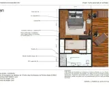 Plan d'une suite parentale en enfilade de 26m2, comprenant chambre, dressing, salle de douche et terrasse.