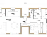 Plan de maison avec séjour, cuisine, 3 chambres, cellier, S.Eau, WC. Idéal pour construire sa maison com plan.