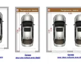 Plans de garage : un pour une voiture, un pour une voiture avec établi, et un **maison double garage** pour deux voitures avec établi.