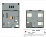 Plan d'une maison T4 duplex de 75m2 avec 2 chambres. L'étage supérieur montre les deux chambres.
