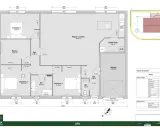 Plan maison plain-pied 3 chambres avec garage et cellier. Idéal pour une famille, ce plan offre un espace de vie lumineux et fonctionnel.