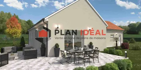 Plan maison plain-pied senior : une villa moderne avec terrasse aménagée, idéale pour profiter de l'extérieur en toute sérénité.