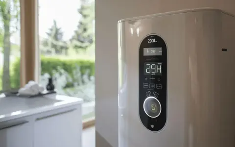 Chauffe-eau 200l avec écran affichant 28.4°C et 3.09 kWh. Optimisez votre consommation kwh chauffe-eau 200l par jour.