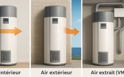 Schéma montrant comment brancher VMC sur ballon thermodynamique : air intérieur, air extérieur, air extrait.