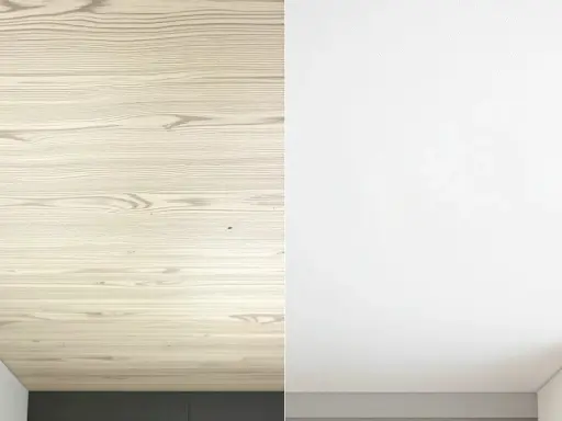 Le lambris en bois clair est recouvert d'enduit blanc, transformant l'espace.