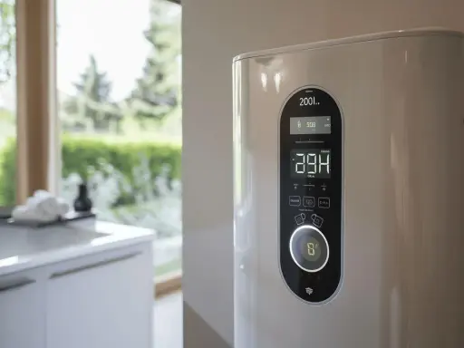 Chauffe-eau 200l avec écran affichant 28.4°C et 3.09 kWh. Optimisez votre consommation kwh chauffe-eau 200l par jour.