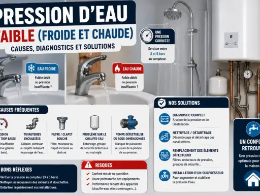 Problème pression eau chaude chaudière gaz : causes, diagnostics et solutions pour une eau à la bonne pression.