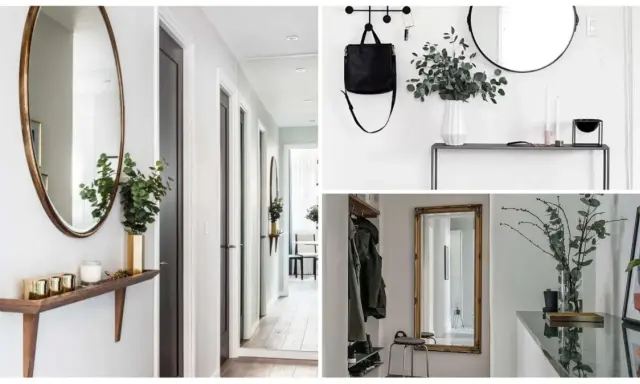 Idées pour aménager entrée étroite : miroirs, étagères fines, patères et plantes pour un espace fonctionnel et stylé.