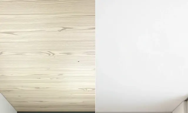 Le lambris en bois clair est recouvert d'enduit blanc, transformant l'espace.