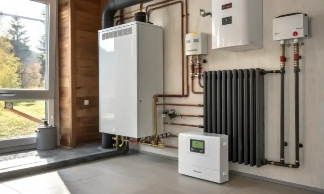 Système de chauffage moderne avec chaudière, radiateur et thermostat. Le meilleur chauffage pour maison plain-pied, efficace et discret.