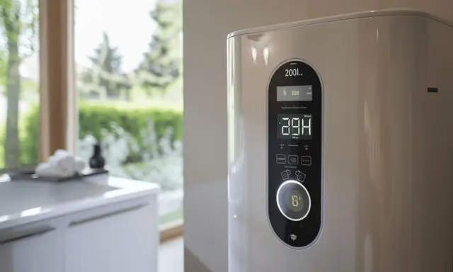 Chauffe-eau 200l avec écran affichant 28.4°C et 3.09 kWh. Optimisez votre consommation kwh chauffe-eau 200l par jour.