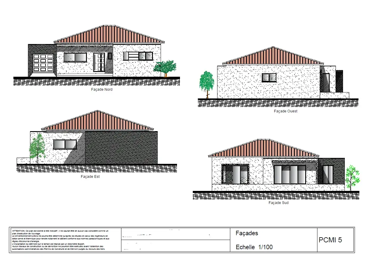 Plans de façades d'une maison moderne. Pensez à l'orientation et au style quand on fait construire sa maison.