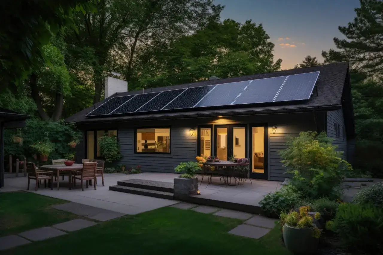 Maison autonome avec panneaux solaires sur le toit. Le prix d'une maison autonome peut varier, mais l'investissement en vaut la peine.