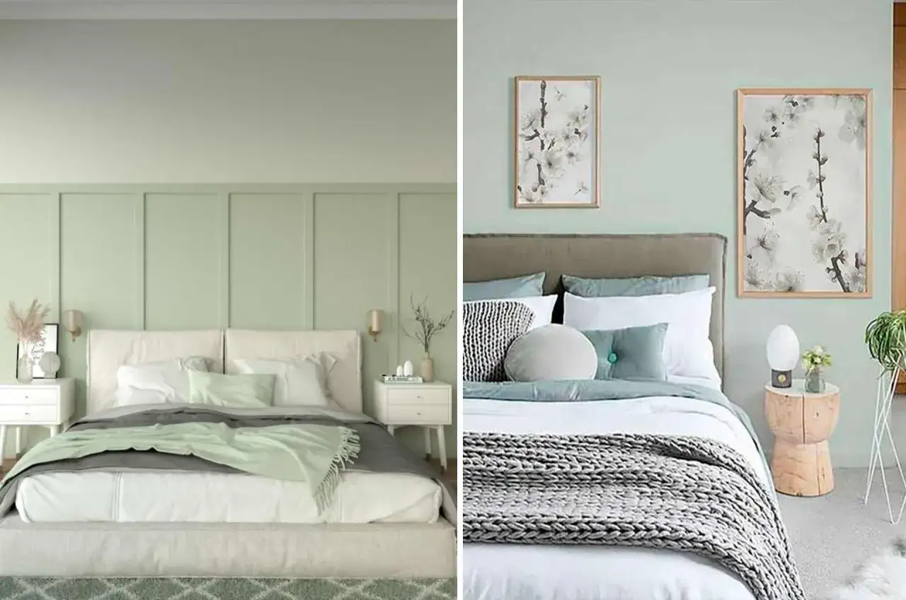 Deux chambres douillettes aux murs vert p&acirc;le. Quelle couleur chambre choisir pour une ambiance zen et apaisante ?